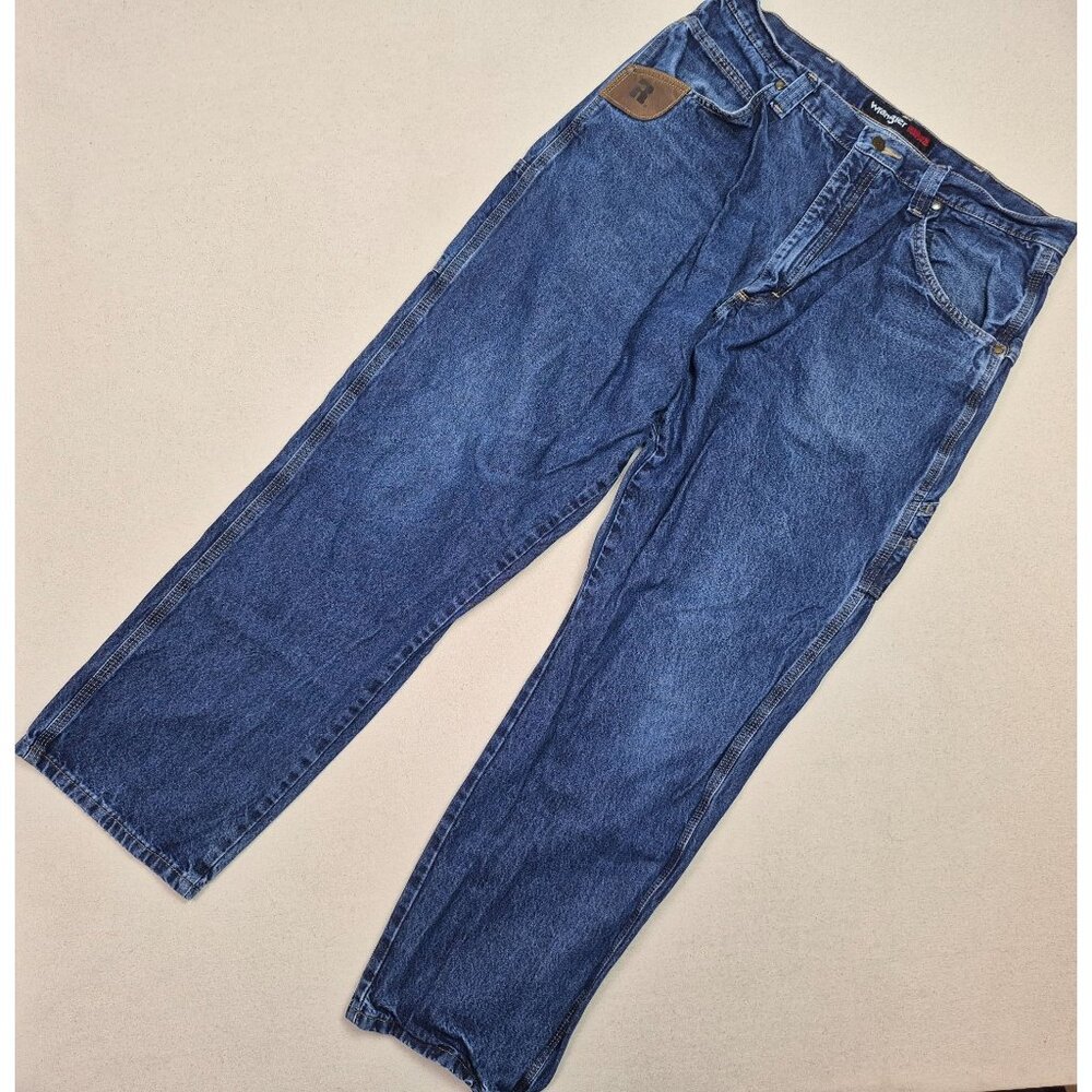 Wrangler Riggs Workwear Men's Wide Leg Cargo Blue Jeans Sz 38\32 EXCELLENT!!!